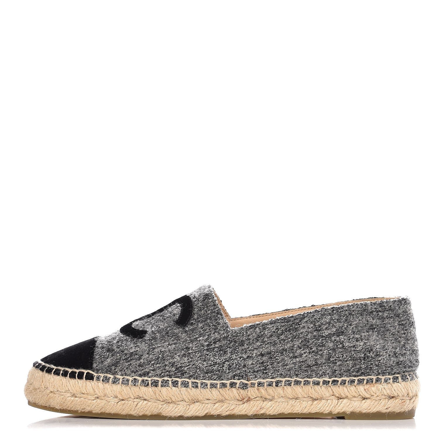 Chanel Tweed Velvet CC Espadrilles 39 Grey Black 1 of 9