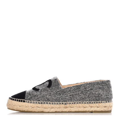 Chanel Tweed Velvet CC Espadrilles 39 Grey Black 1 of 9