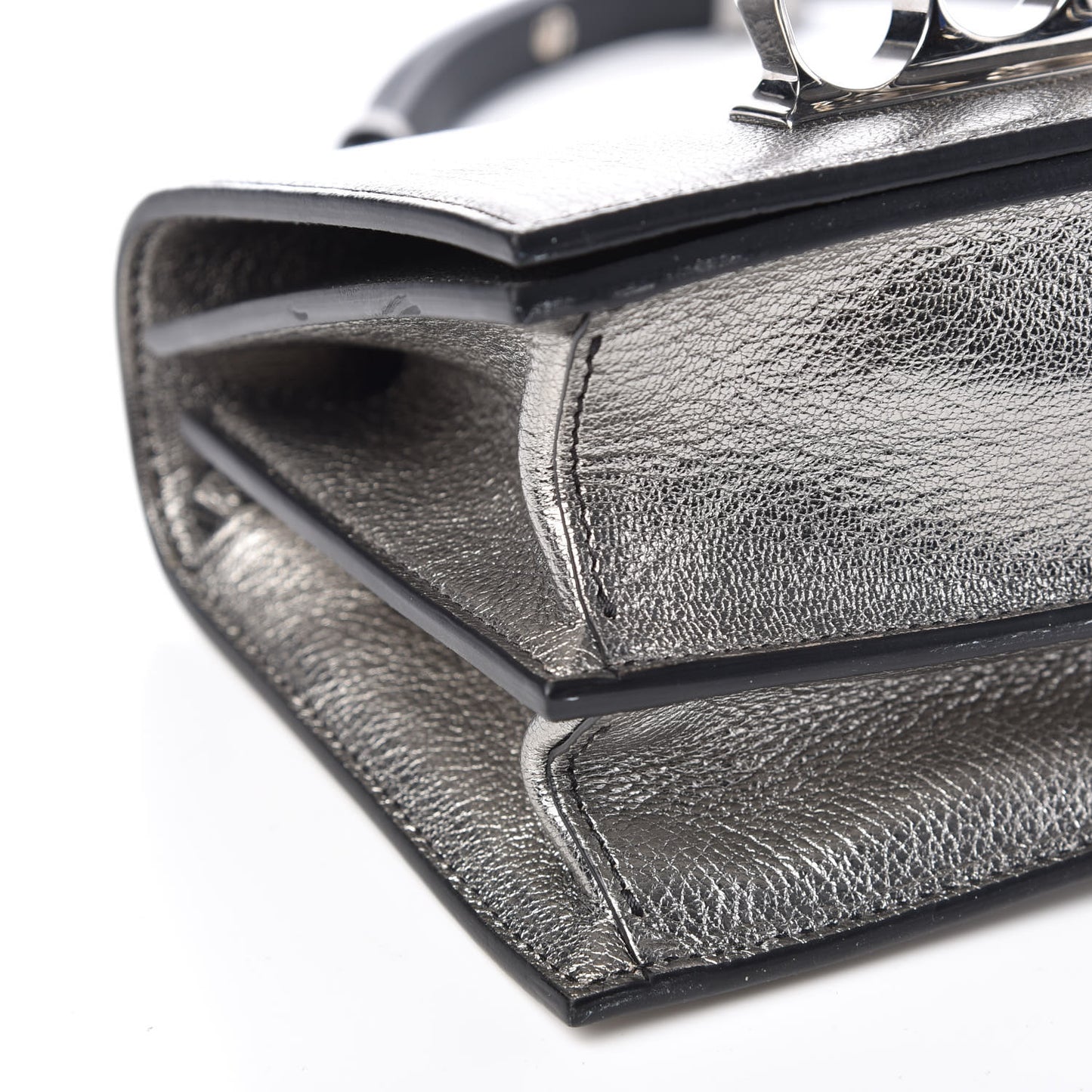 Metallic Goatskin Jeweled Knuckle Satchel Silver