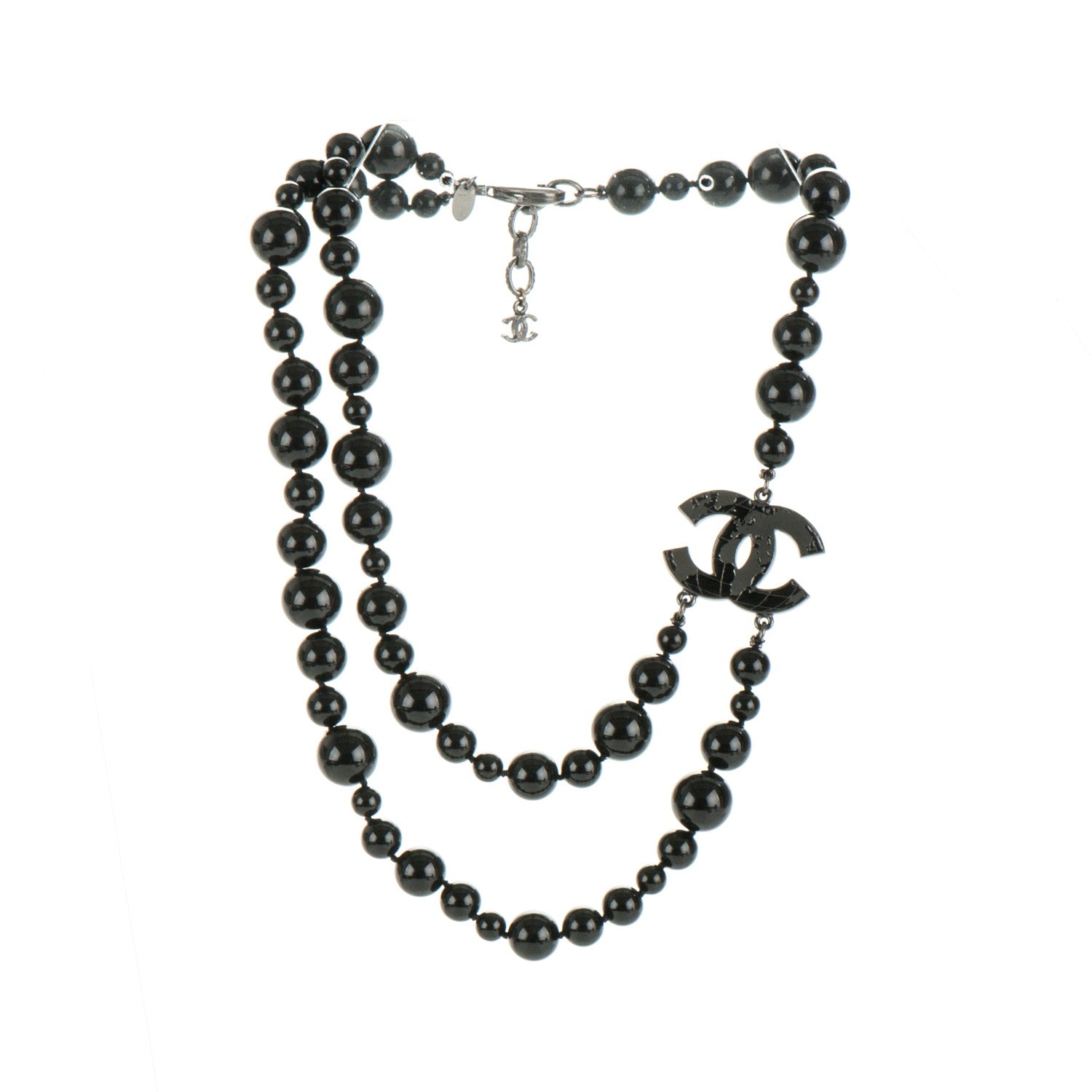Chanel Glass Bead CC Map Short Necklace Ruthenium Black 3 of 4