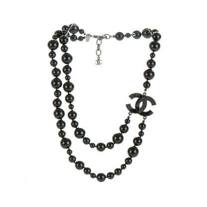 Chanel Glass Bead CC Map Short Necklace Ruthenium Black 3 of 4