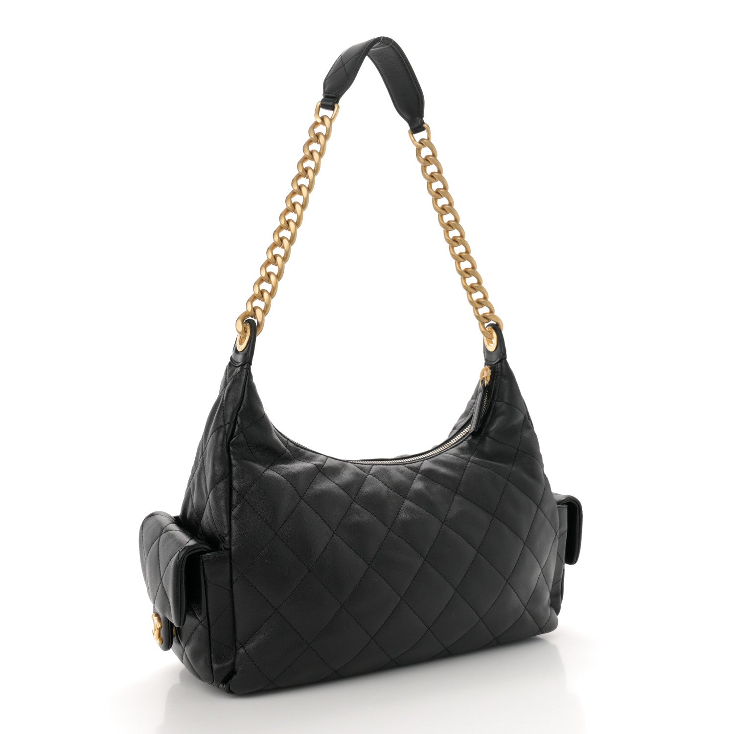 Chanel Shiny Lambskin Quilted Trendy Pockets Hobo Black 3 of 11