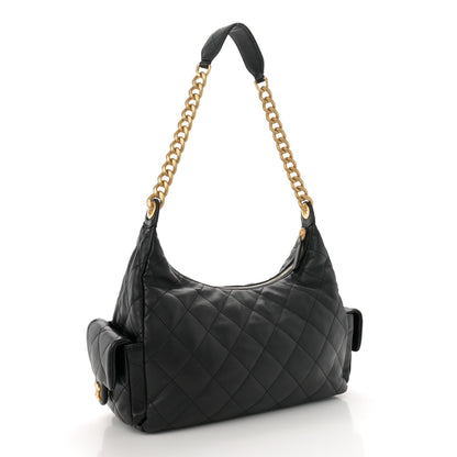 Chanel Shiny Lambskin Quilted Trendy Pockets Hobo Black 3 of 11