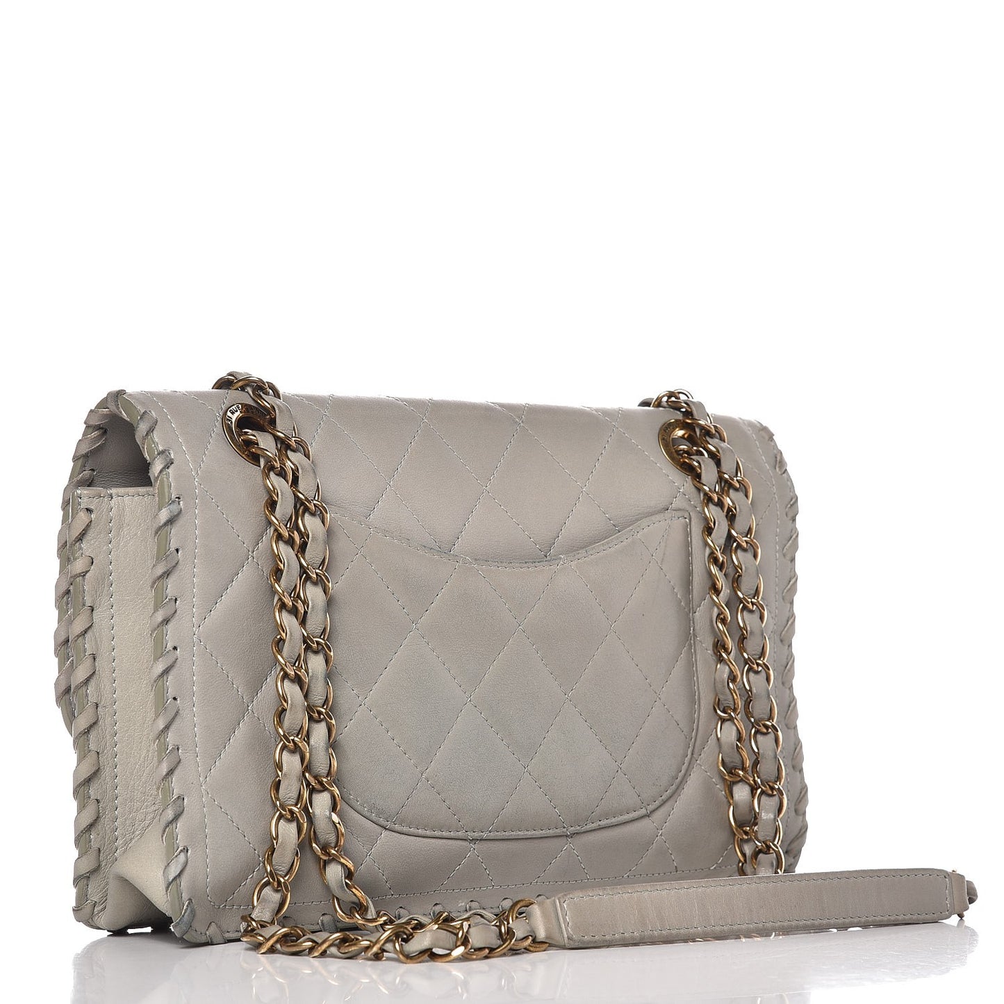 Iridescent Calfskin Medium Happy Stitch Flap Grey