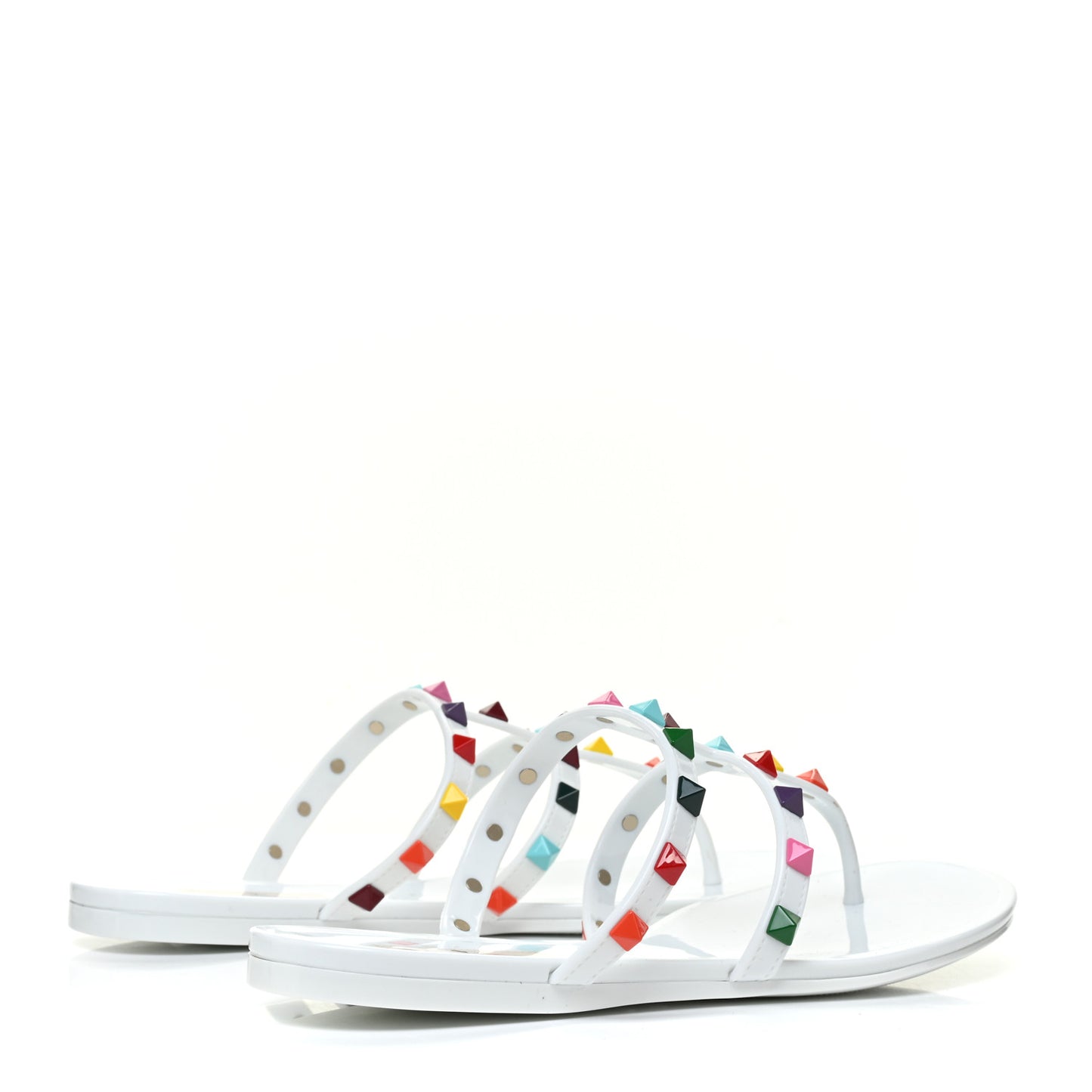 PVC Jelly Rockstud Caged Flat Thong Sandals 37 White Multicolor