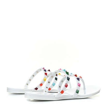Valentino Garavani PVC Jelly Rockstud Caged Flat Thong Sandals 37 White Multicolor 4 of 10