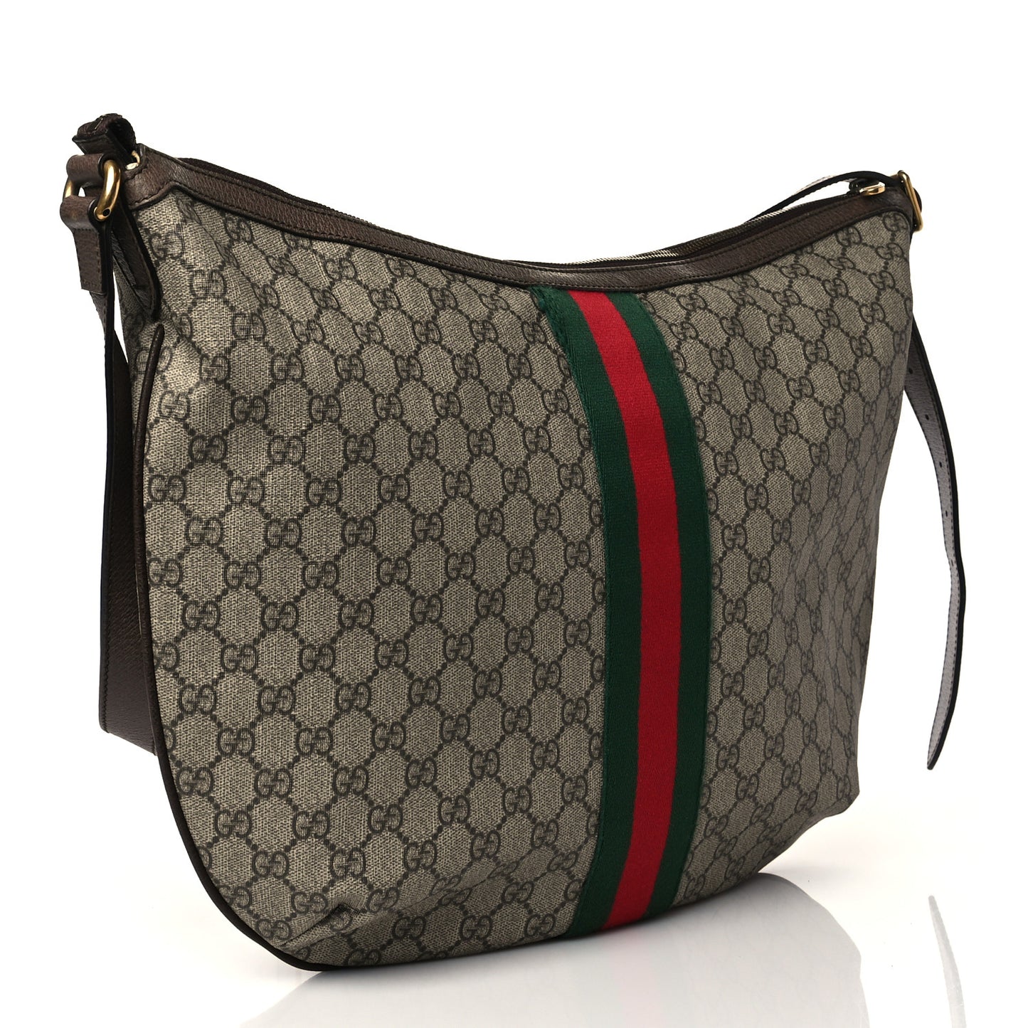 GG Supreme Monogram Web Ophidia Half Moon Hobo Brown