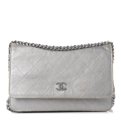 Chanel Metallic Aged Calfskin Quilted Wallet On Chain WOC Silver 1 of 13
