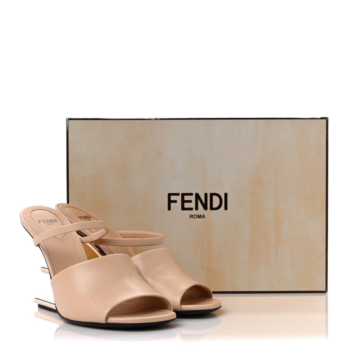 Calfskin Fendi First 95mm Slide Sandals 38 Poudre