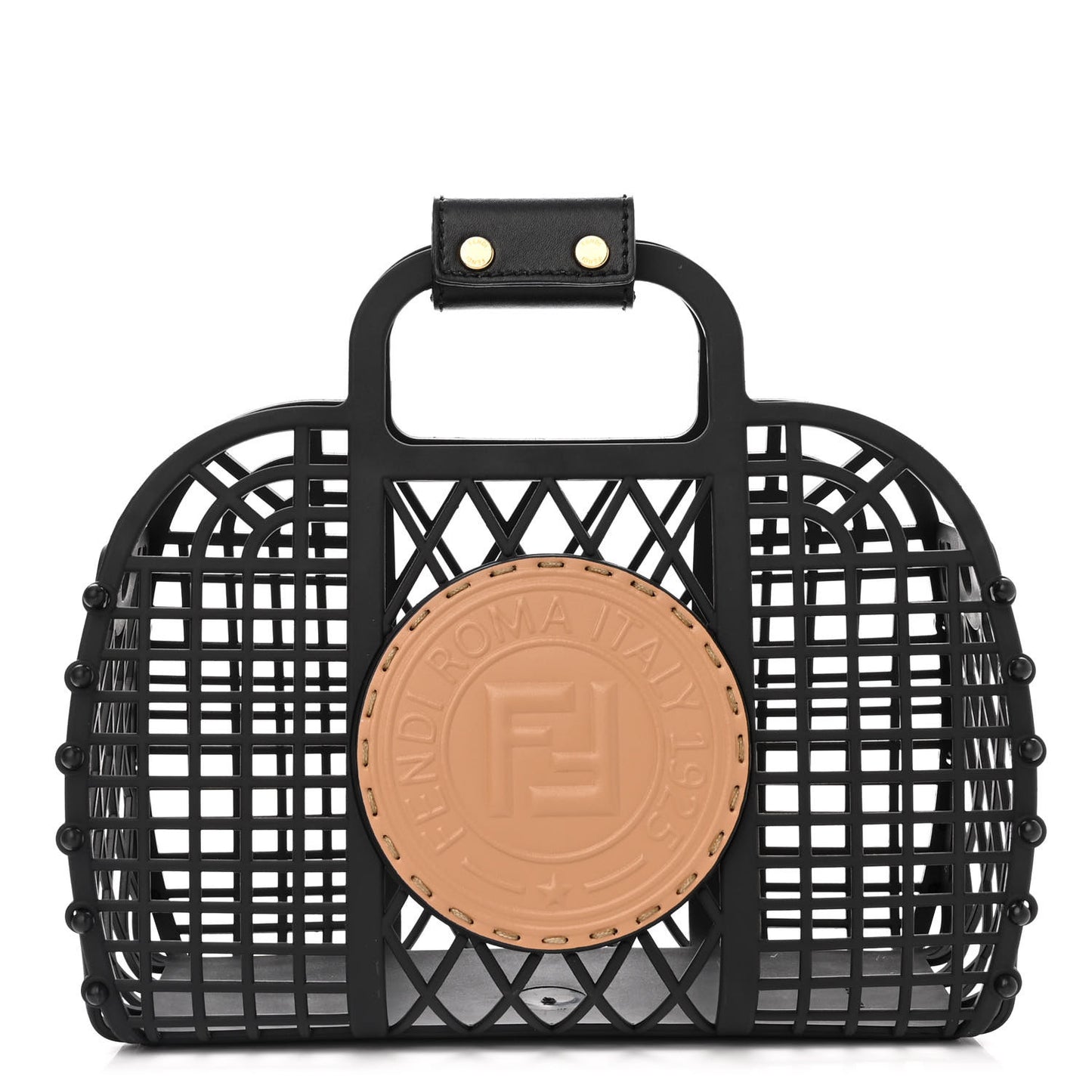 Recycled Plastic Vitello Liberty Matte Small Fendi Basket Black Miele Scuro