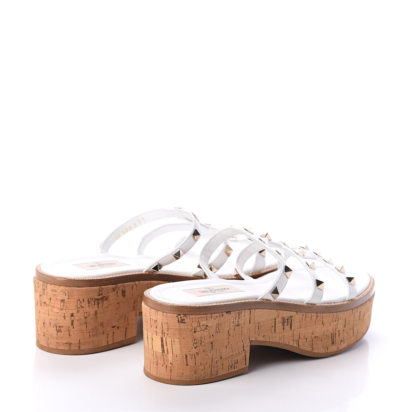 Calfskin Cork Rockstud Caged 30/50mm Platform Sandals 37 White