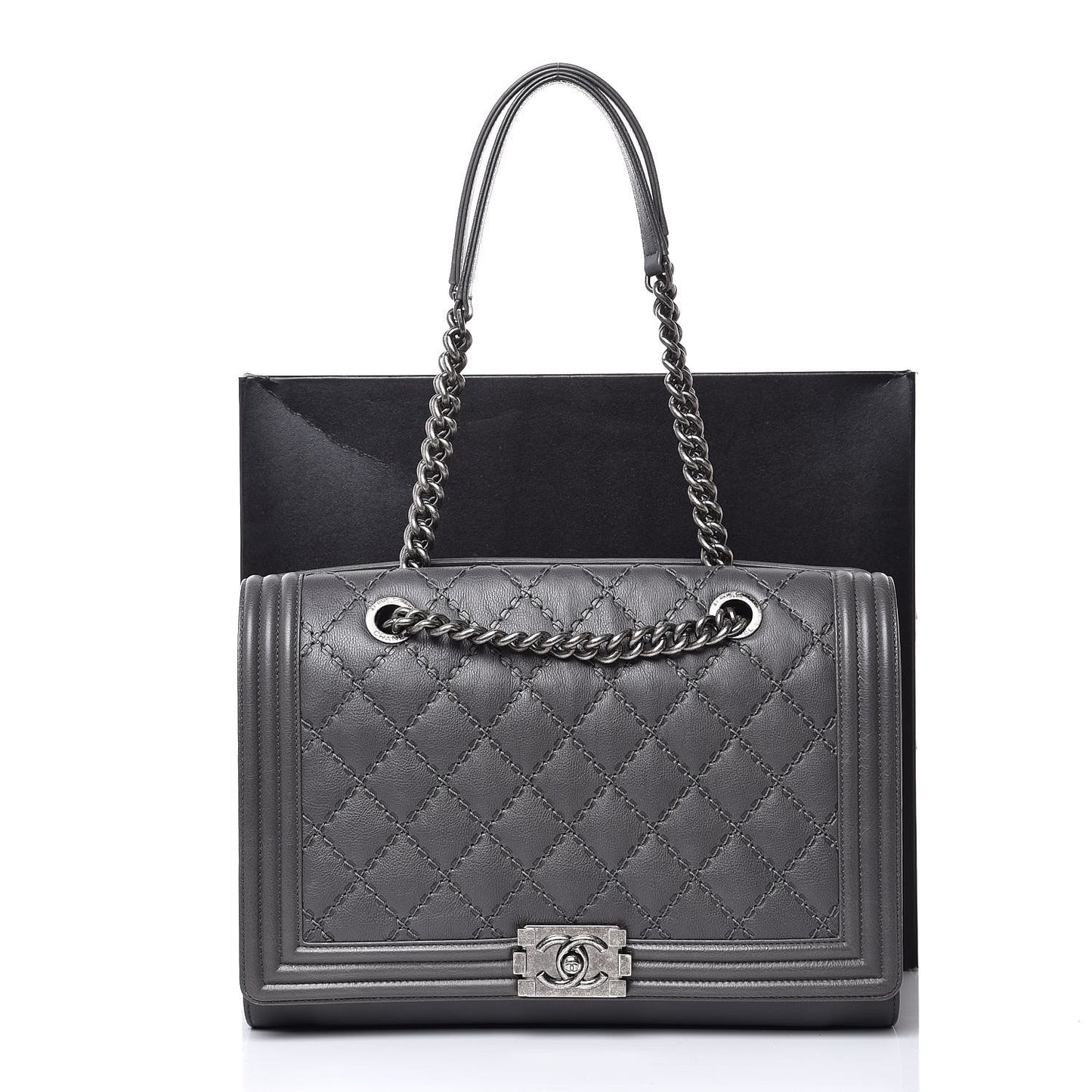 Calfskin Stitched Large Boy Shopping Tote Grey