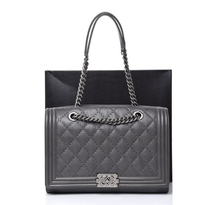Chanel Calfskin Stitched Large Boy Shopping Tote Grey 8 of 8
