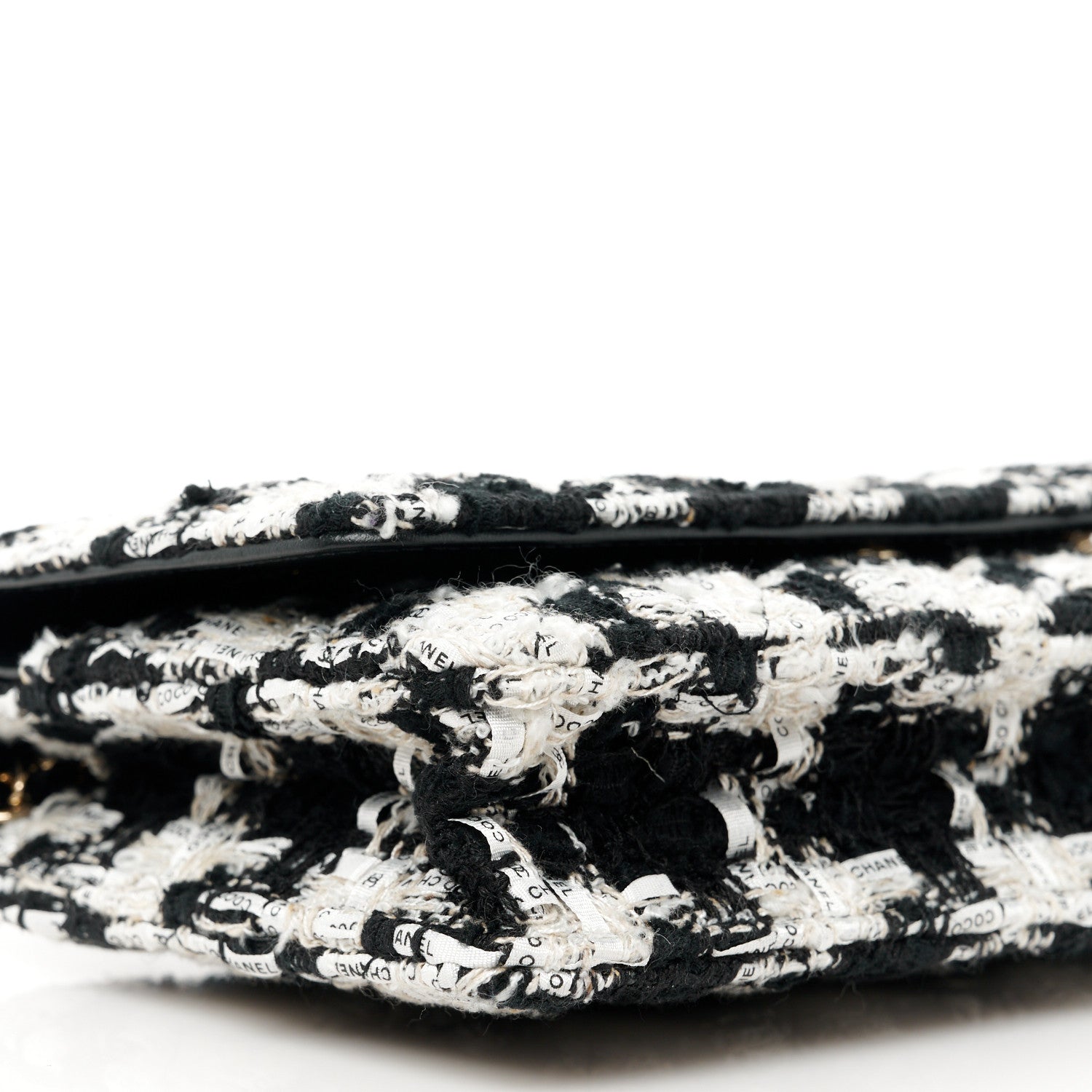 Chanel Tweed Quilted Wallet On Chain WOC Black Ecru White 10 of 12