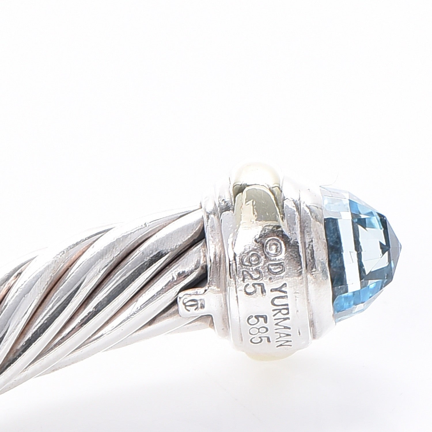 David Yurman Sterling Silver 14K Yellow Gold Blue Topaz 7mm Cable Classics Bracelet 5 of 5