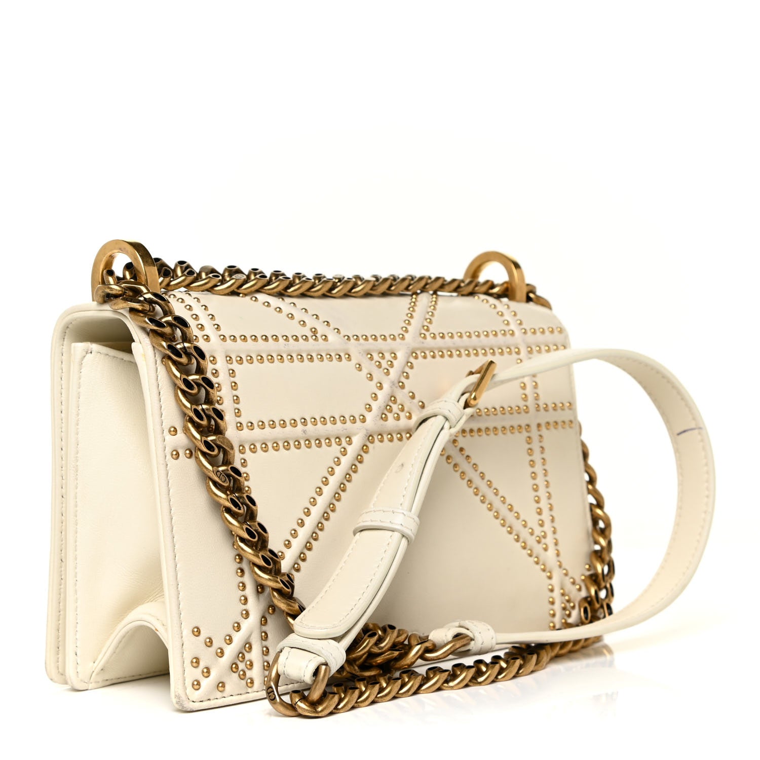 Christian Dior Lambskin Studded Medium Diorama Flap Bag Latte 3 of 16