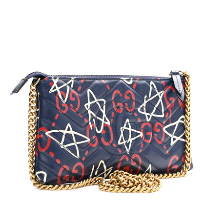 Gucci Calfskin Matelasse GucciGhost Mini GG Marmont Chain Bag Blue Agata Hibiscus Red 3 of 9