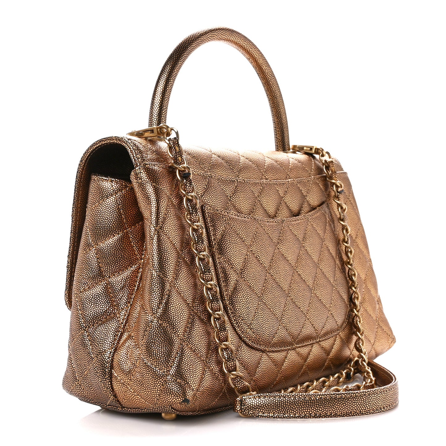 Metallic Caviar Quilted Small Coco Handle Flap Bronze