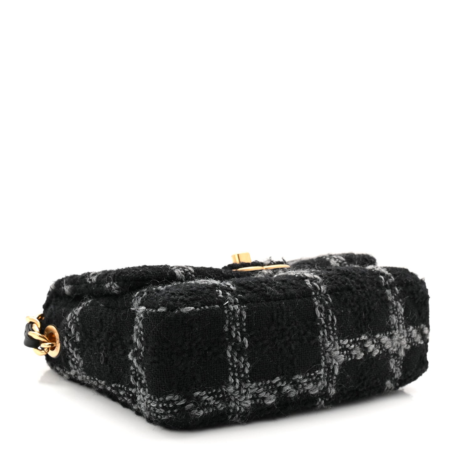 Wool Tweed Quilted Small Elegant Chain Flap Black Grey