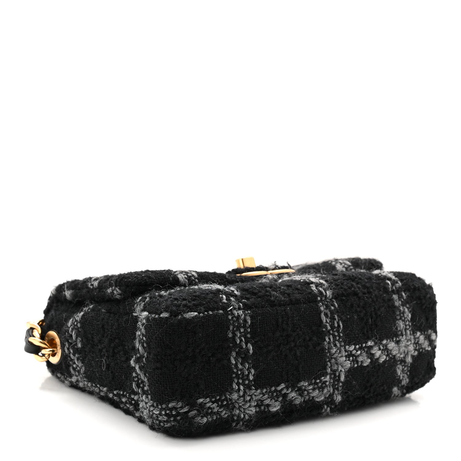 Chanel Wool Tweed Quilted Small Elegant Chain Flap Black Grey 4 of 10