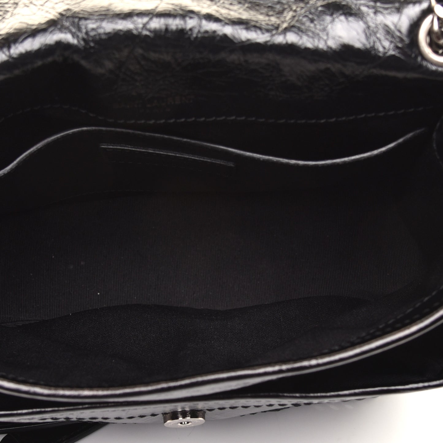Crinkled Calfskin Matelasse Monogram Baby Niki Chain Satchel Black