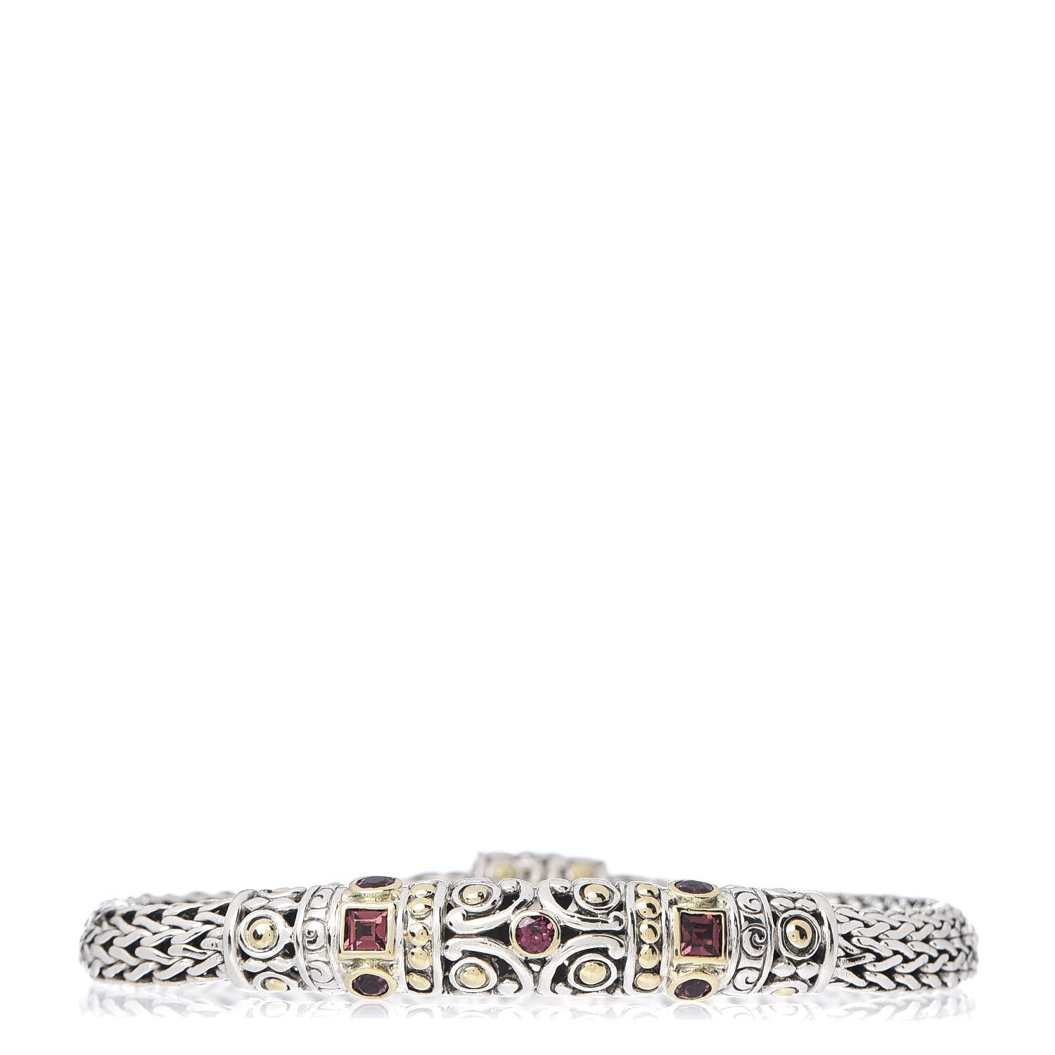 John Hardy Sterling Silver 18K Yellow Gold Rhodolite Garnet 6.5mm Station Bracelet 1 of 4