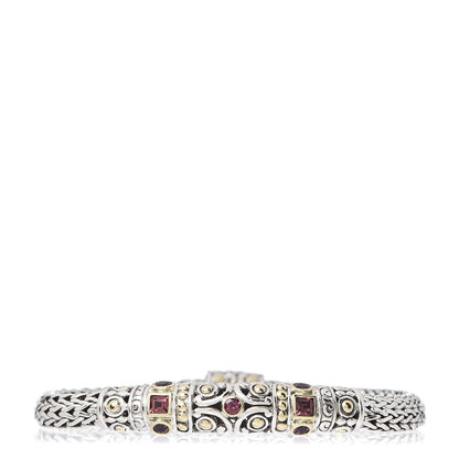 John Hardy Sterling Silver 18K Yellow Gold Rhodolite Garnet 6.5mm Station Bracelet 1 of 4