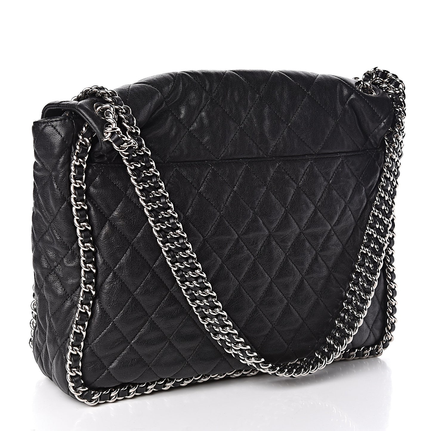 Washed Lambskin Quilted Maxi Chain Around Flap Black