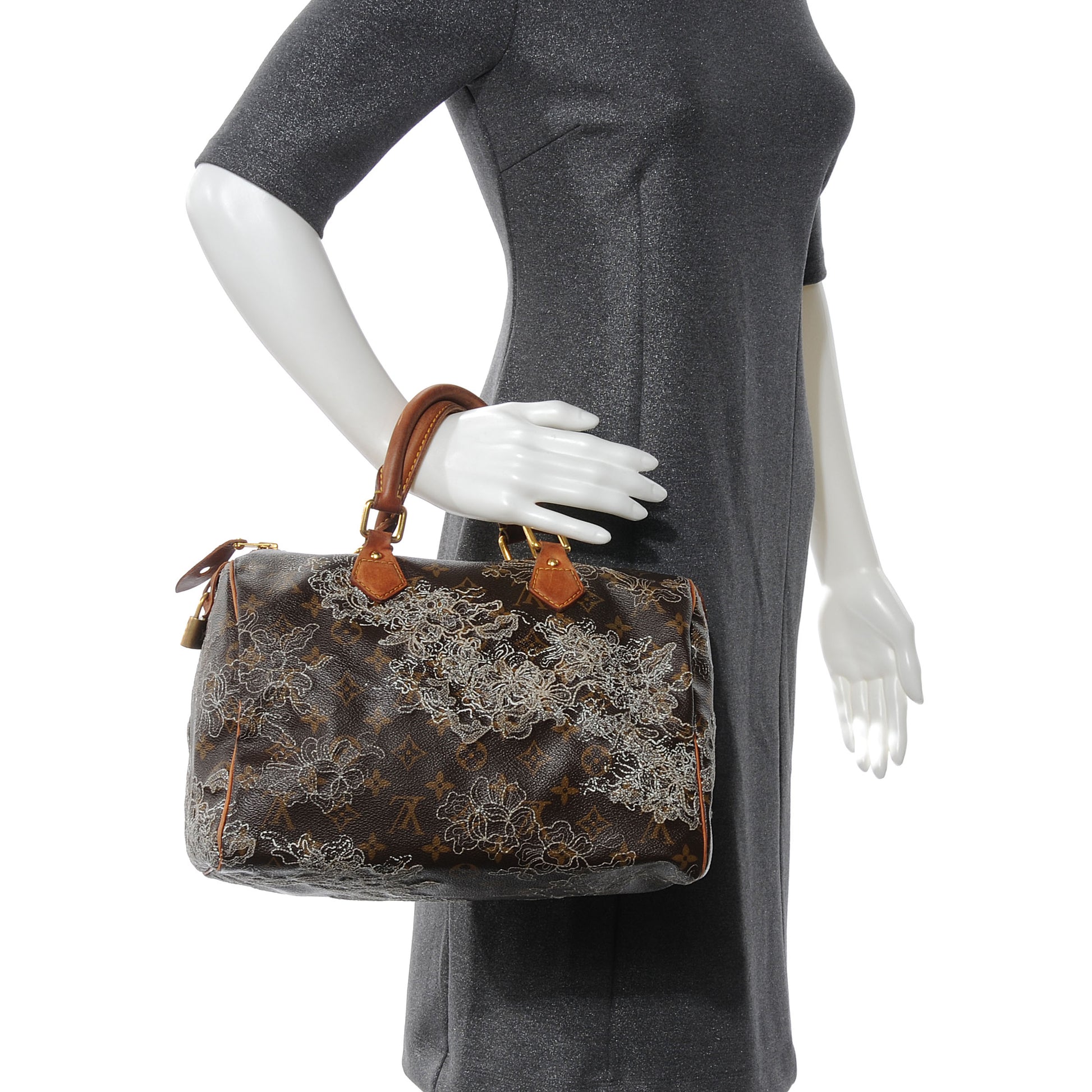 Louis Vuitton Monogram Dentelle Speedy 30 Silver 2 of 6