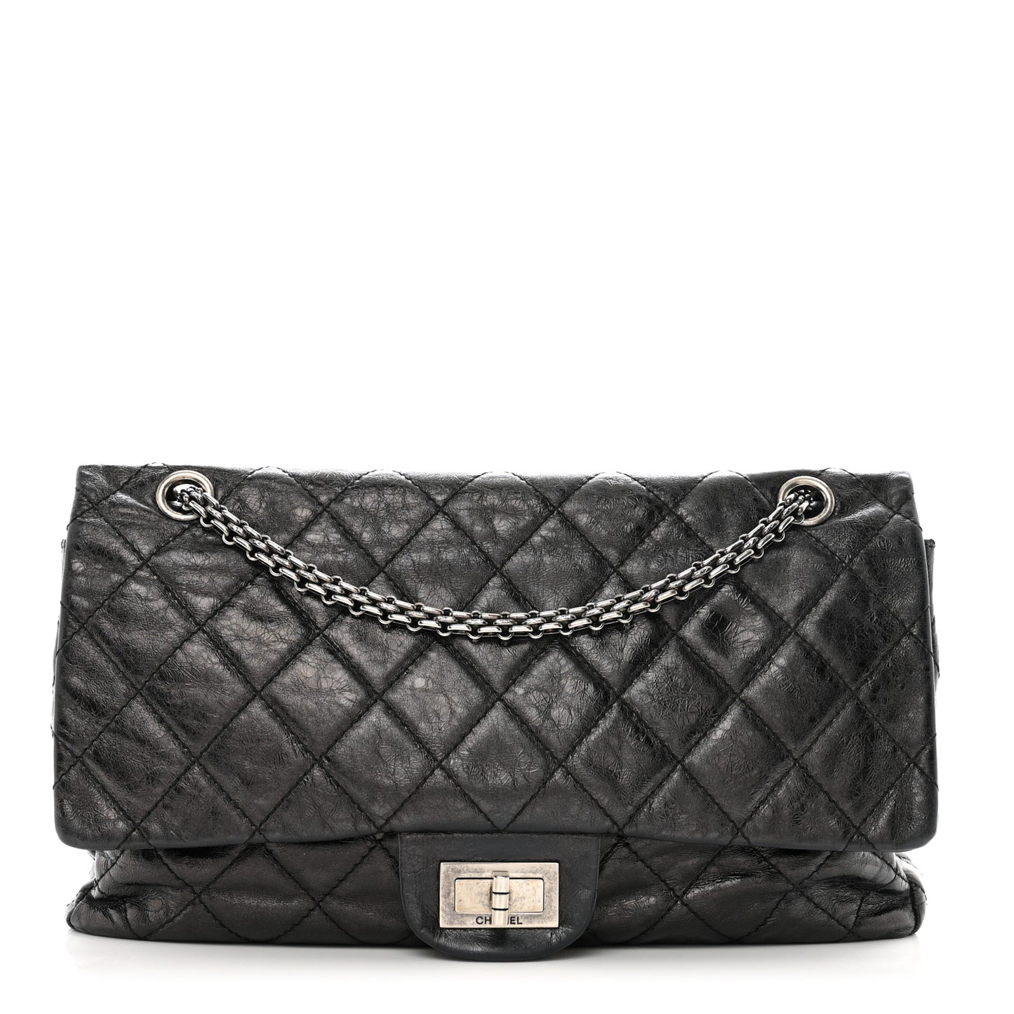 Metallic Aged Calfskin Quilted 2.55 Reissue 227 Flap Black