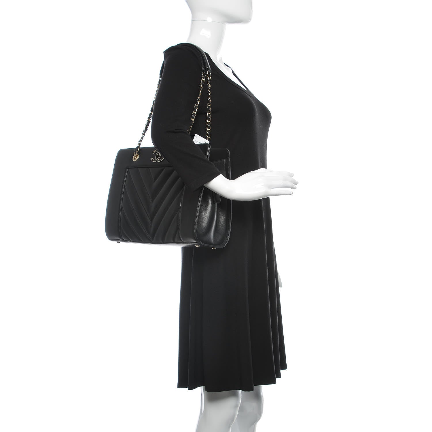 Chanel Sheepskin Chevron Quilted Mademoiselle Vintage Shopping Tote Black 2 of 10