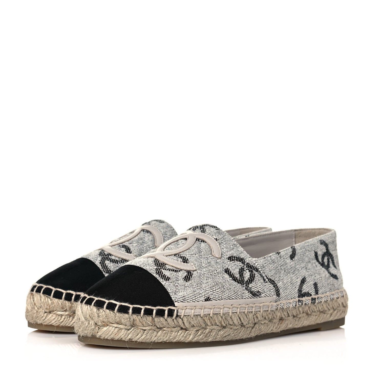 Cotton Jacquard Grosgrain CC Print Espadrilles 37 Grey Black