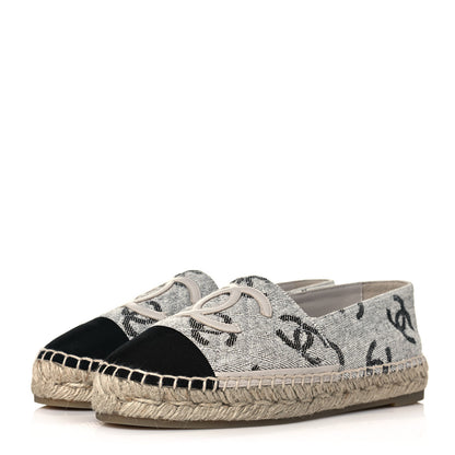 Chanel Cotton Jacquard Grosgrain CC Print Espadrilles 37 Grey Black 3 of 9