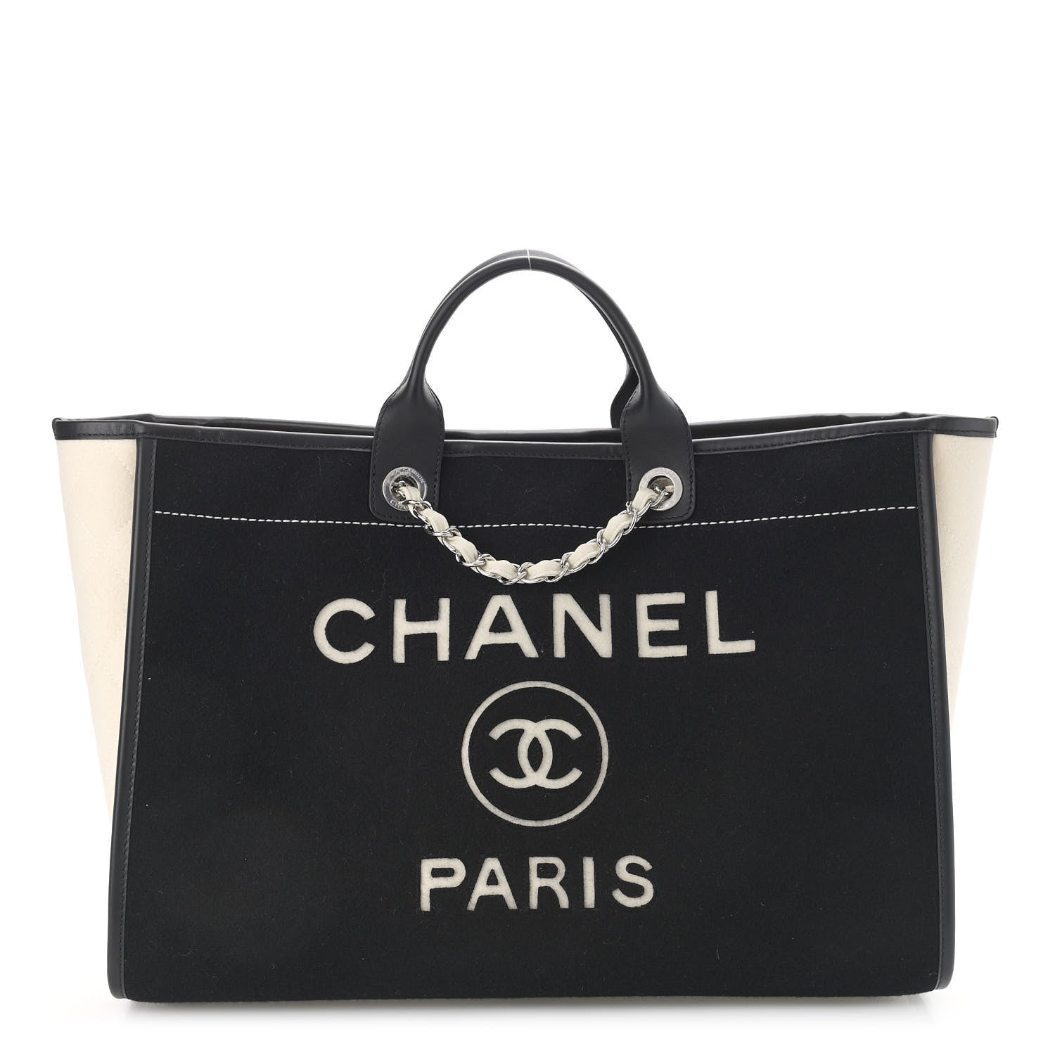 Chanel Wool Felt Calfskin Large Deauville Tote Black White 1 of 10