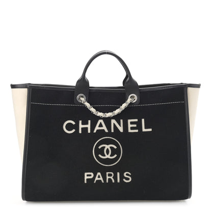 Chanel Wool Felt Calfskin Large Deauville Tote Black White 1 of 10