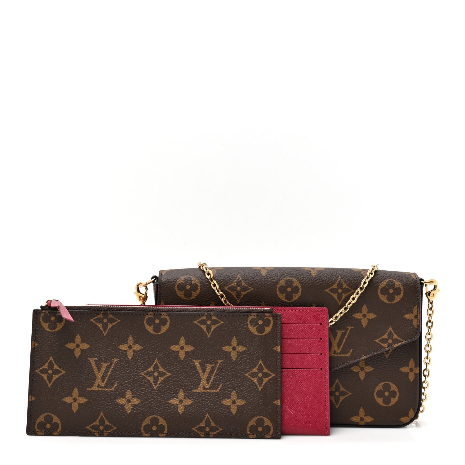 Louis Vuitton Monogram Pochette Felicie Chain Wallet Fuchsia 2 of 12
