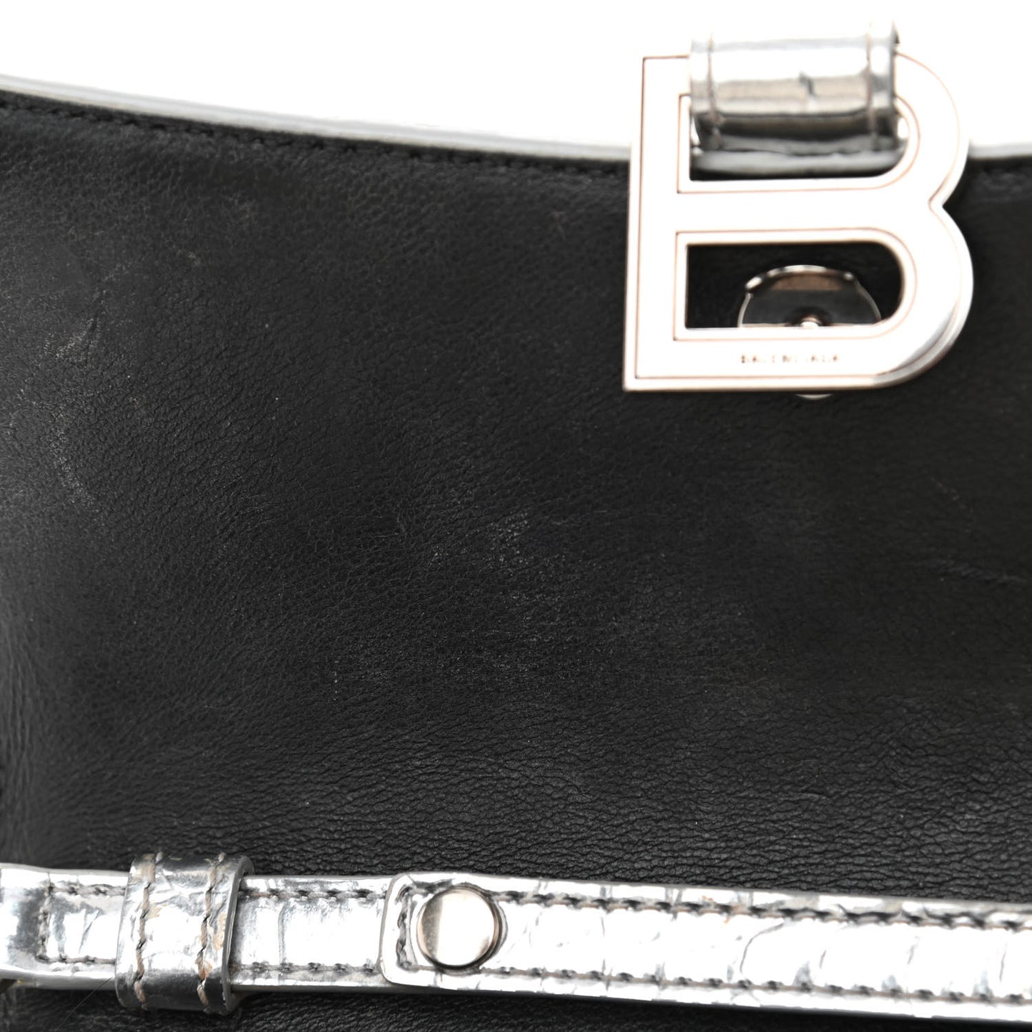 Metallic Calfskin Crocodile Embossed Hourglass Chain Bag Silver