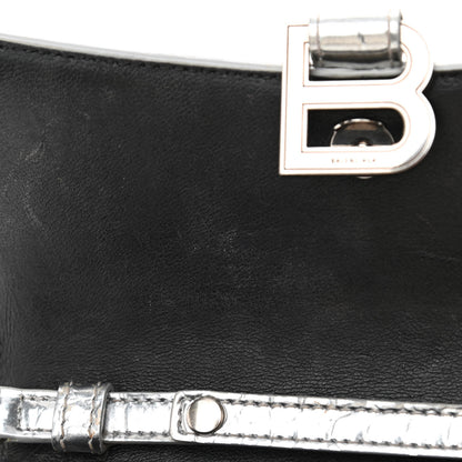Balenciaga Metallic Calfskin Crocodile Embossed Hourglass Chain Bag Silver 11 of 12