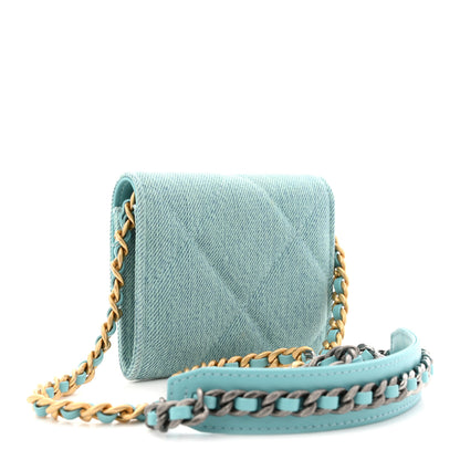 Chanel Denim Quilted Chanel 19 Flap Card Holder With Chain Light Blue 4 of 19
