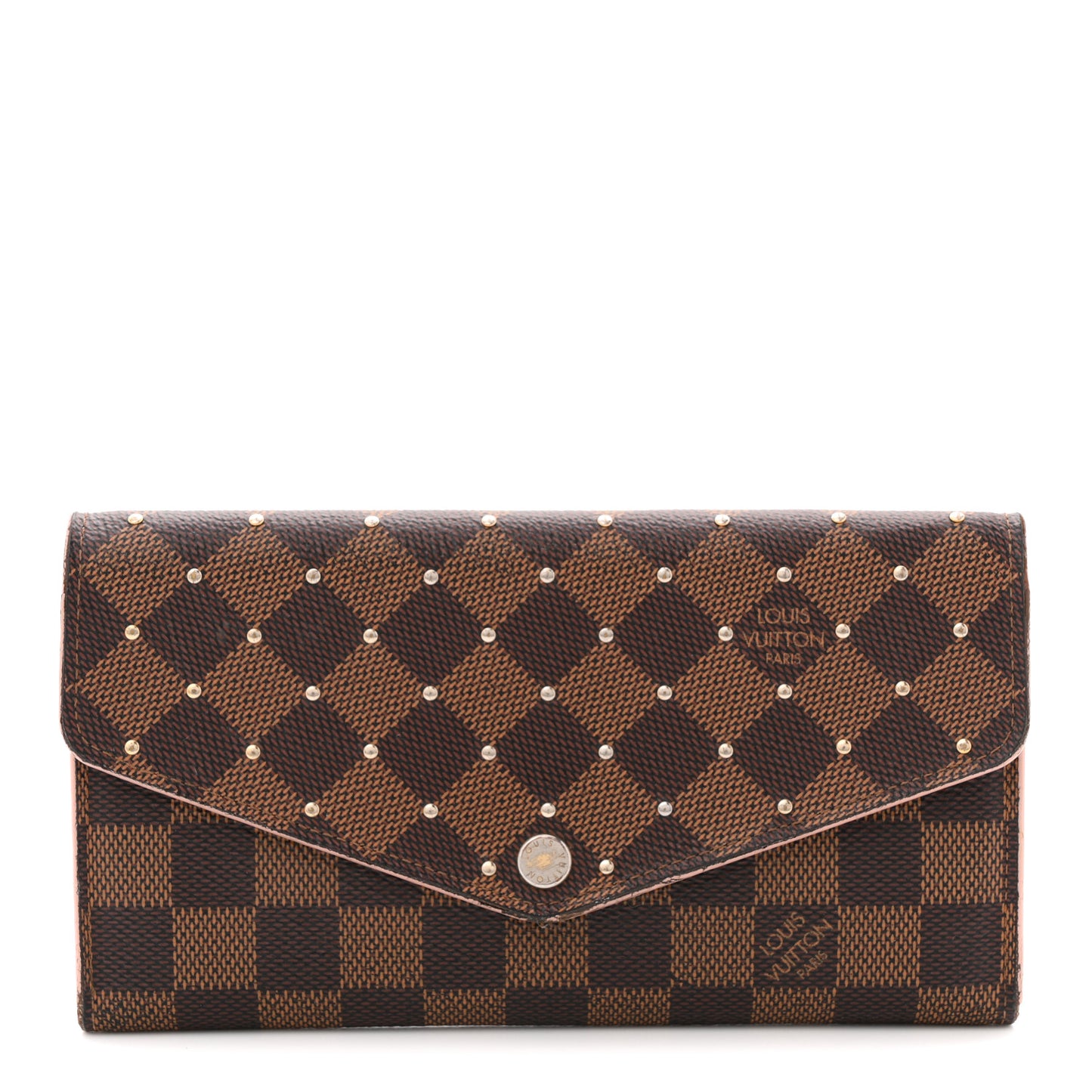 Damier Ebene Studded Sarah Wallet NM Rose Ballerine