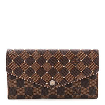 Louis Vuitton Damier Ebene Studded Sarah Wallet NM Rose Ballerine 1 of 10