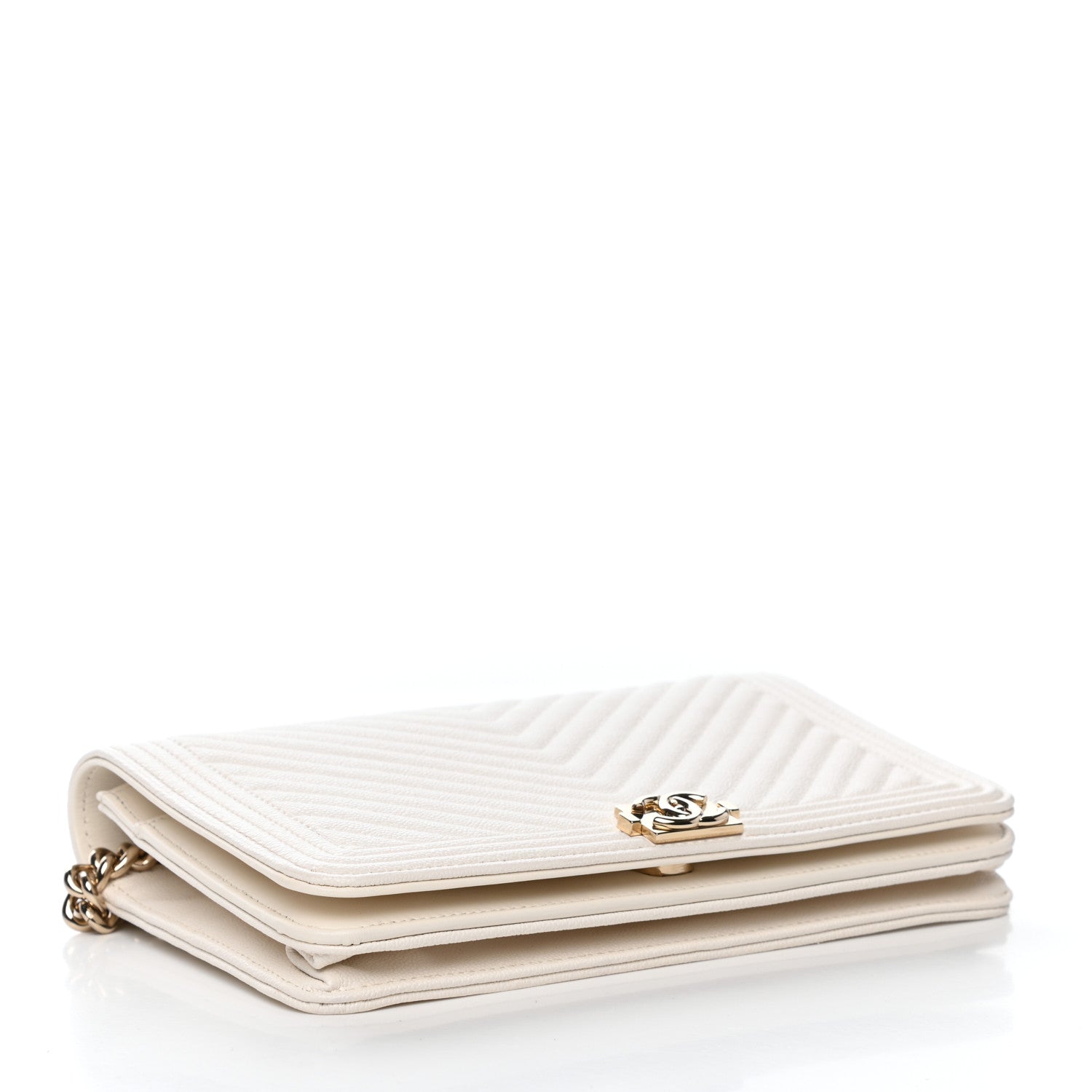 Chanel Caviar Chevron Boy Wallet On Chain WOC White 4 of 12