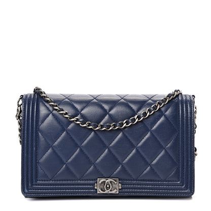 Chanel Lambskin Quilted Boy Wallet On Removable Chain WOC Navy Blue 1 of 18