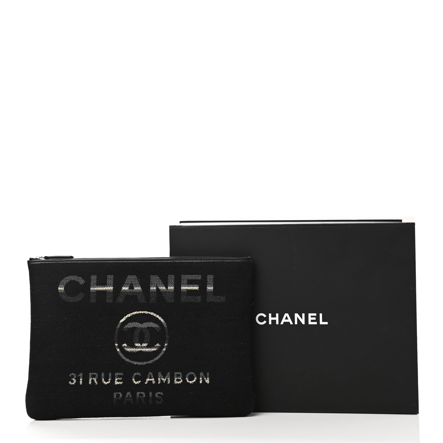Chanel Striped Canvas Medium Deauville Cosmetic Pouch Grey Black 8 of 8