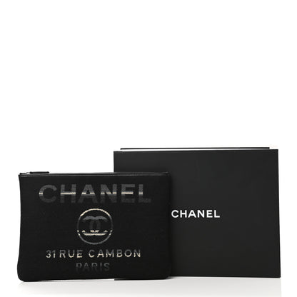 Chanel Striped Canvas Medium Deauville Cosmetic Pouch Grey Black 8 of 8