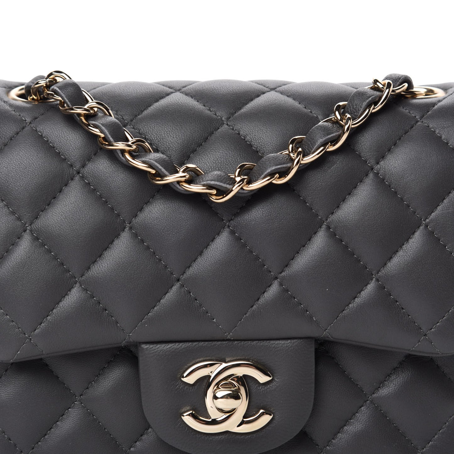 Lambskin Quilted Mini Square Flap Dark Grey