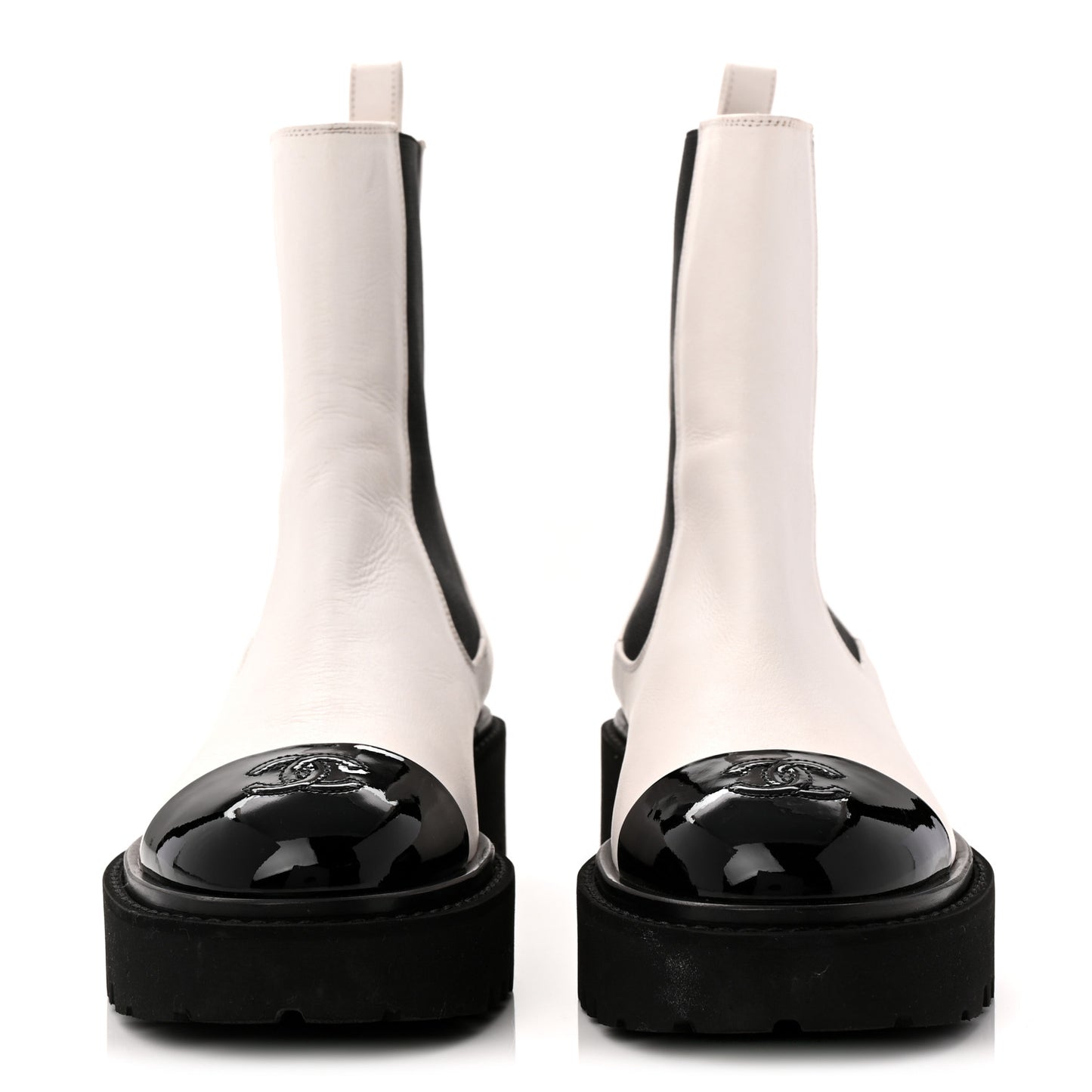 Patent Calfskin Cap Toe CC Ankle Boots 37.5 White Black