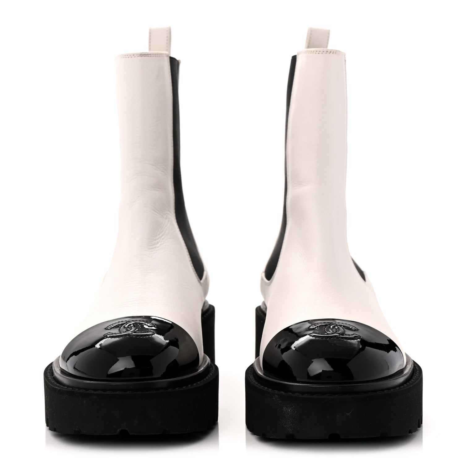Chanel Patent Calfskin Cap Toe CC Ankle Boots 37.5 White Black 2 of 10