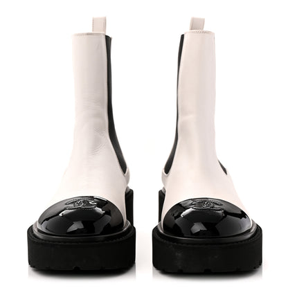 Chanel Patent Calfskin Cap Toe CC Ankle Boots 37.5 White Black 2 of 10