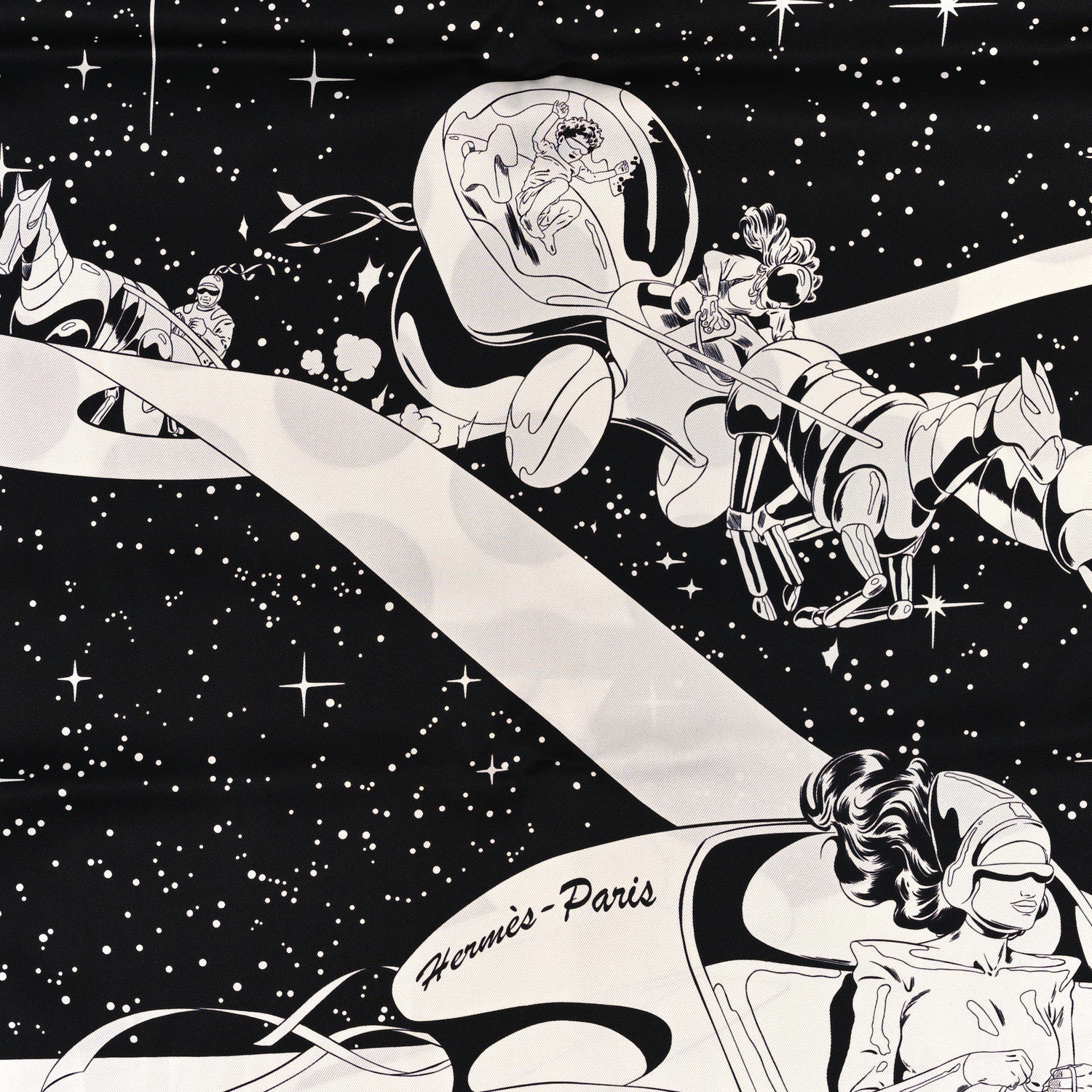 Hermes Silk Space Derby Muffler Black White 2 of 4